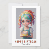 *PHOTO NAME Birthday Girl Cake Red Blue Hair