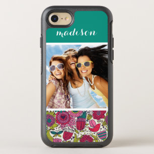 Photo & Name Bright floral pattern OtterBox Symmetry iPhone 8/7 Case