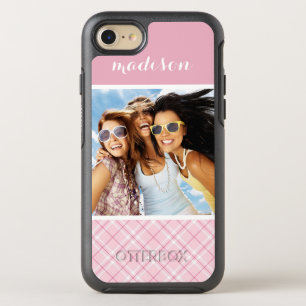 Photo & Name Light Pink Plaid OtterBox Symmetry iPhone 8/7 Case