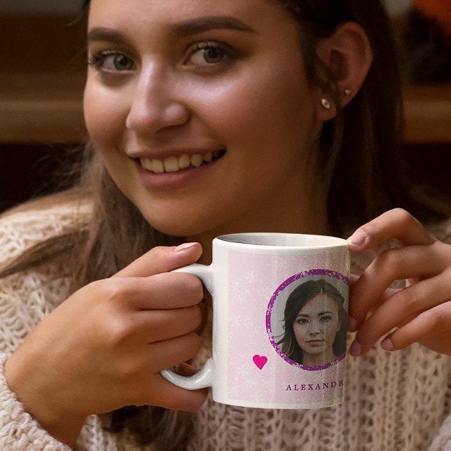 Photo name personalised pink Christmas family  Coffee Mug (Creator Uploaded)