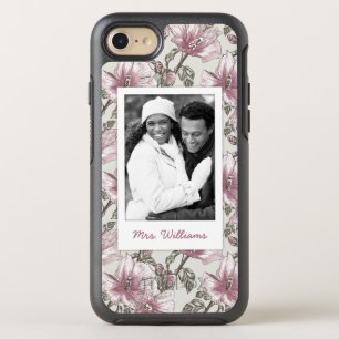 Photo & Name Pink Hibiscus Flowers Pattern OtterBox Symmetry iPhone 8/7 Case