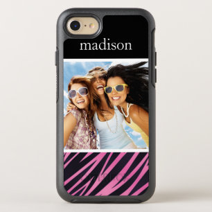 Photo & Name Pink Zebra Stripe Background OtterBox Symmetry iPhone 8/7 Case