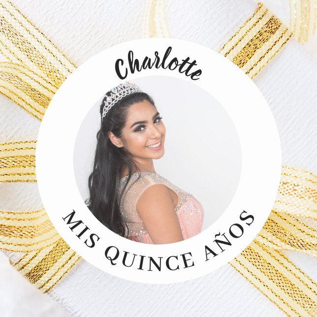 Photo name Quinceanera Mis Quince Años Classic Round Sticker (Creator Uploaded)