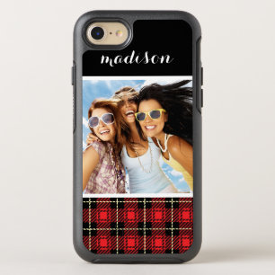Photo & Name Red Plaid Background OtterBox Symmetry iPhone 8/7 Case