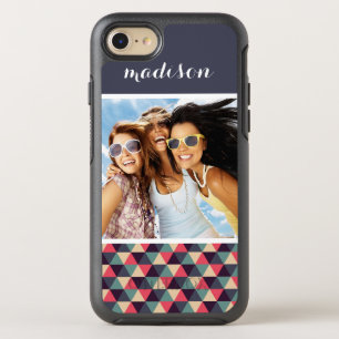 Photo & Name Teal And Pink Triangle Pattern OtterBox Symmetry iPhone 8/7 Case