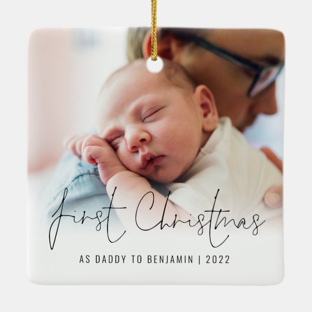 Photo Name Year First Christmas As Daddy Ceramic Ornament (Back)