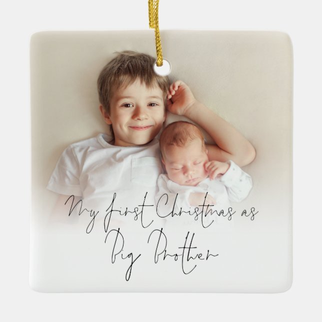Photo Name Year First Christmas Big Brother Cerami Ceramic Ornament (Front)