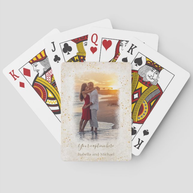 Photo, Names and Caption Template - Ivory and Gold Playing Cards (Back)