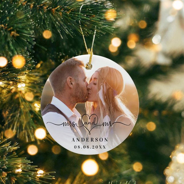Photo names mr mrs elegant newly weds  ceramic tree decoration (Creator Uploaded)