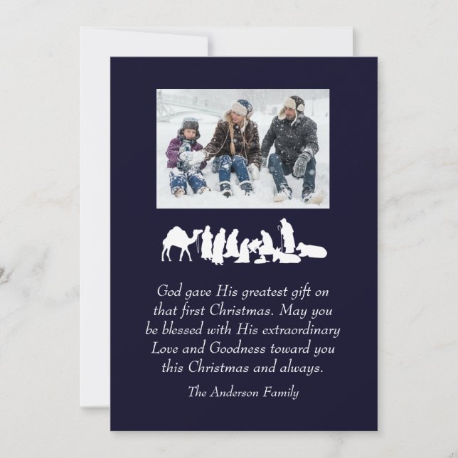 Photo Nativity Bible Verse Christian Christmas Holiday Card (Front)