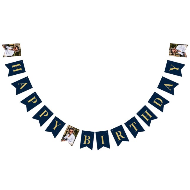Photo Navy and Gold Art Deco Frame Happy Birthday Bunting (All)