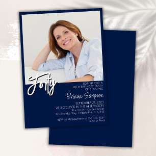 Photo Navy Blue 40th Birthday Invitation
