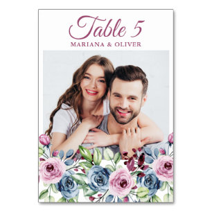 Photo Navy Blue Burgundy Floral Wedding Table Numb Number