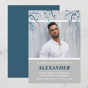 Photo Navy blue Confetti for him 54th birthday Invitation