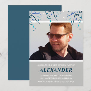 Photo Navy blue Confetti for him 63rd birthday Invitation