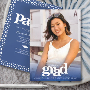 Photo navy blue modern bold grad party elegant invitation