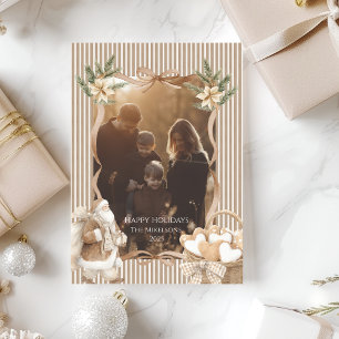 Photo Neutral Poinsettia Christmas Holiday Card