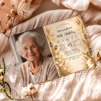 Photo Neutral Vintage Botanical Wheat 90th Birthda