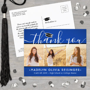 Photo New Address Graduation Blue White Thank You Postcard