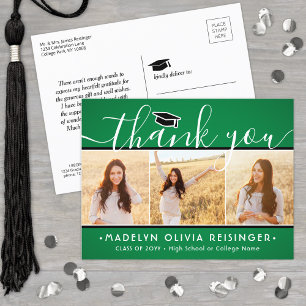 Photo New Address Graduation Green White Thank You Postcard