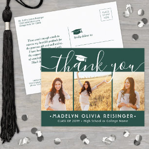 Photo New Address Graduation Green White Thank You Postcard