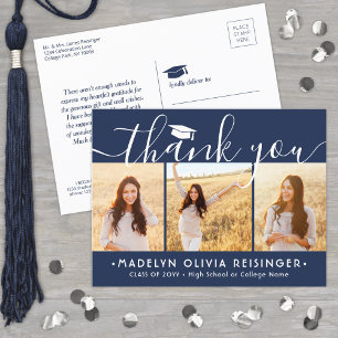 Photo New Address Graduation Navy White Thank You Postcard