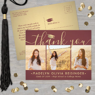 Photo New Address Red Gold Graduation Thank You Postcard