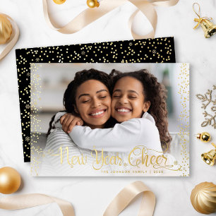 Photo New Year Cheer Script Modern Black Real Gold