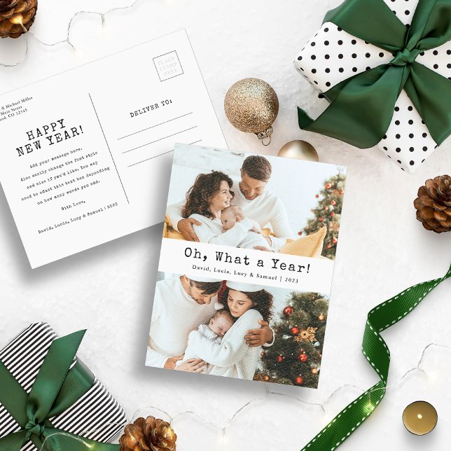 Photo New Year Holiday Postcard (Oh, What A Year Photo Christmas Holiday Postcard)