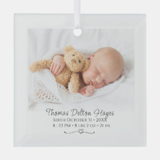 Photo Newborn Stats Personalised Glass Tree Decoration
