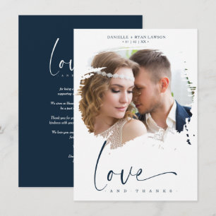 Photo Newlyweds Couple Modern Brushstoke Wedding Thank You Card