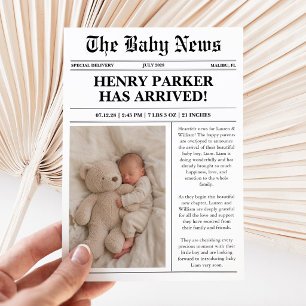 Photo Newspaper Birth Announcement Card