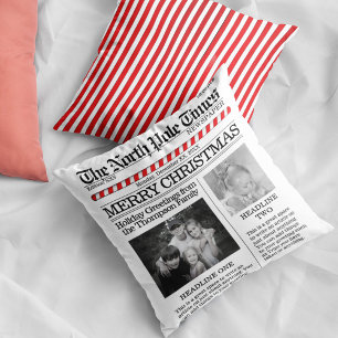 Photo North Pole Newspaper Christmas Trendy Cushion