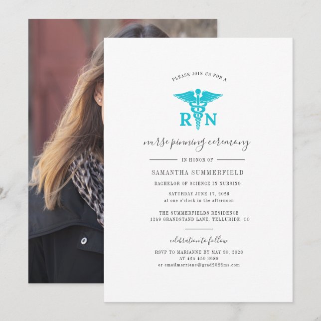 Photo Nursing Graduate Pinning Ceremony Party Invitation (Front/Back)