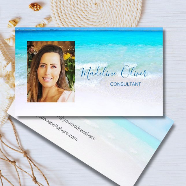 Photo Ocean Beach Sea Travel Blue   Business Card (Creator Uploaded)