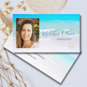 Photo Ocean Beach Sea Travel Logo Blue Business Card