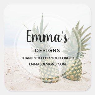 Photo of 2 Pineapples on a Beach Business Square Sticker