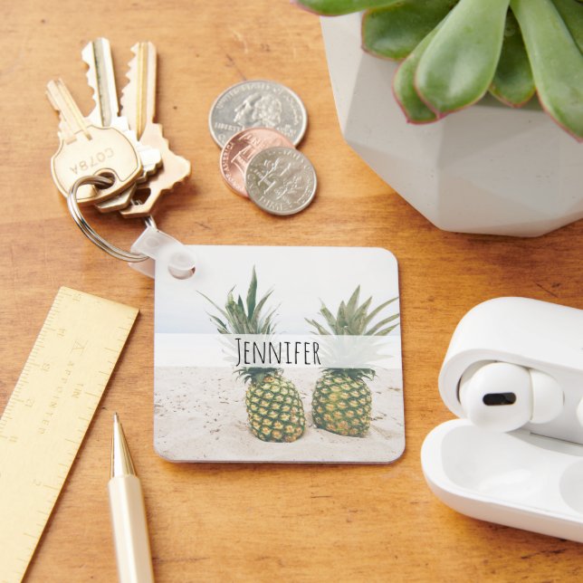 Photo of 2 Pineapples on a Beach Key Ring (Desk)