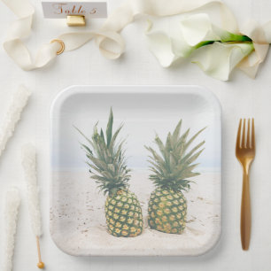 Photo of 2 Pineapples on a Beach Paper Plate