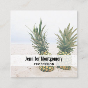 Photo of 2 Pineapples on a Beach Square Business Card