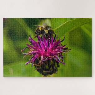Photo of a beautiful purple flower with honeybee jigsaw puzzle