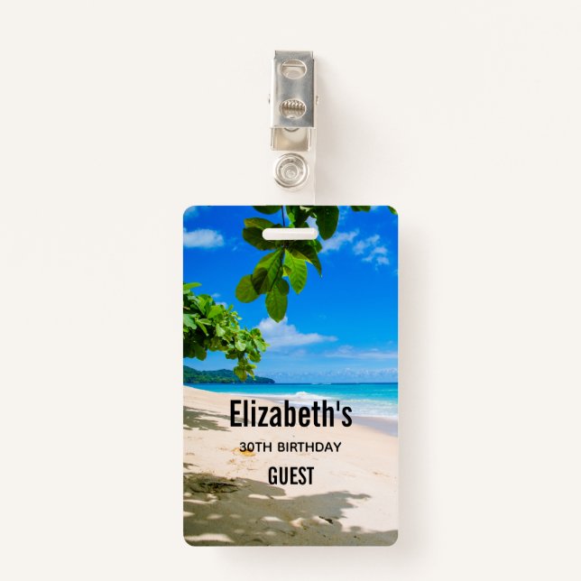 Photo of a Beautiful Sunny Tropical Beach Guest ID Badge (Front with Clip)