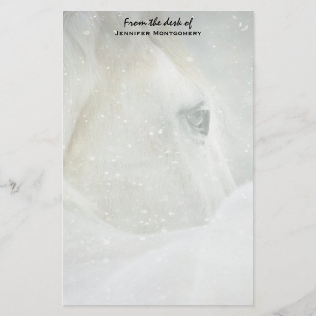 Photo of a Beautiful White Horse in Winter Stationery (Front)