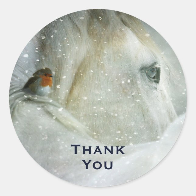 Photo of a Beautiful White Horse Thank You Classic Round Sticker (Front)