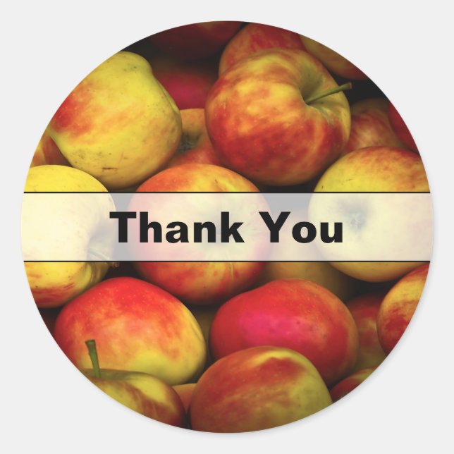 Photo of a Bushel Of Yellow and Red Apples Thanks Classic Round Sticker (Front)