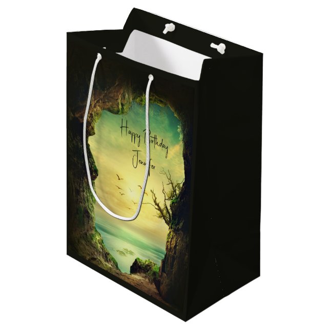Photo of a Cave overlooking the Sea Birthday Medium Gift Bag (Front Angled)