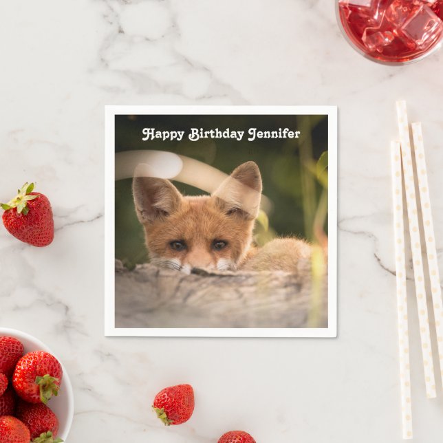 Photo of a Cute Little Orange Fox Birthday Napkin (Insitu)