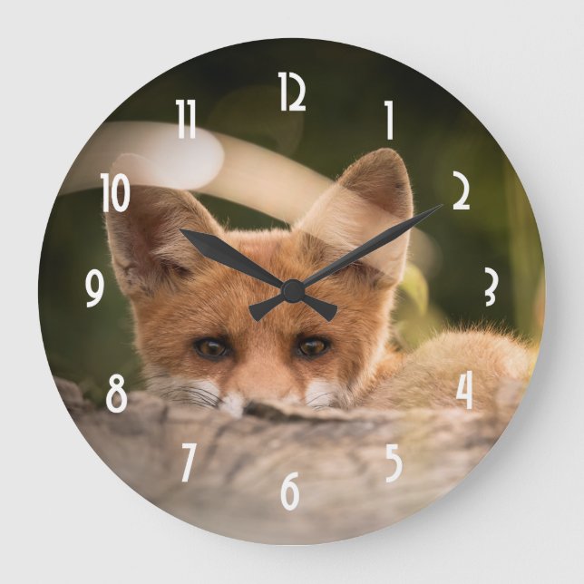 Photo of a Cute Little Orange Fox Large Clock (Front)