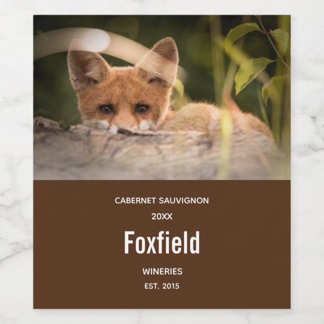 Photo of a Cute Little Orange Fox Wine Making Wine Label (Single Label)