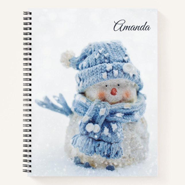 Photo of a Cute Snowman in Winter - Christmas Notebook (Front)